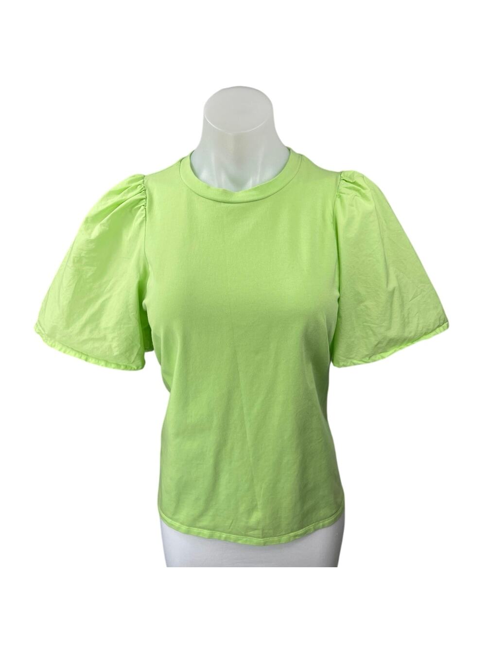 A New Day Women's Green Puff Sleeve Pullover Crew Neck Stretch Blouse Top Size M
